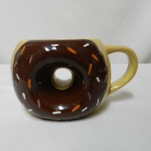 Tag Sprinkled Donut Mug Cup ceramic brown white dishwasher safe Center Hole 14oz
